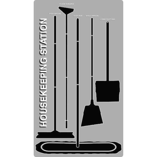 5S Housekeeping Shadow Board Broom Station Version 9 - Gray Board / Black Shadows  With Broom
